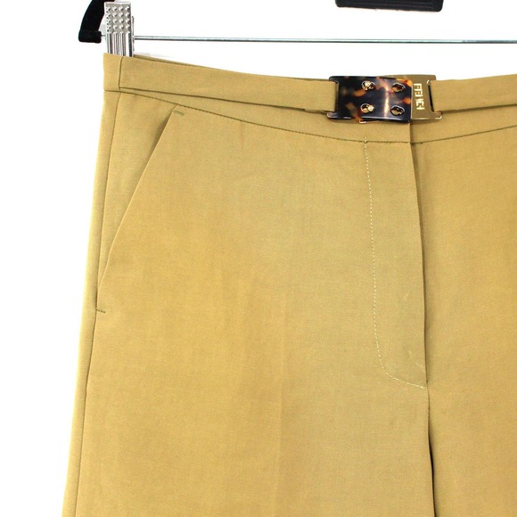 Fendi Belted Cotton Crepe Yellow Chartreuse Wide Leg Trousers 42 Pantalone M - Picture 3 of 8
